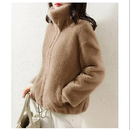 Dames Faux Fur Jas met Opstaande Kraag en Rits