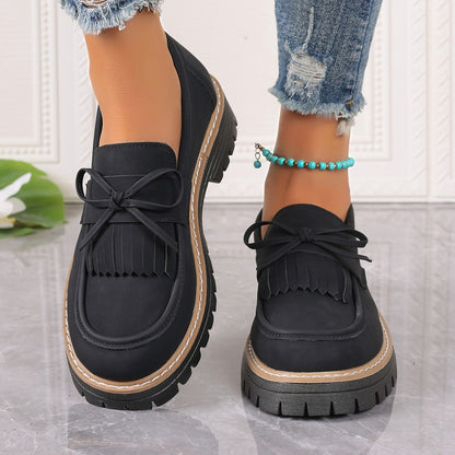 Dames Loafers met Strik en Franje Dikke Zool - Mode Vibes