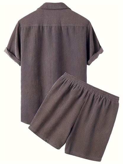 Korte Mouw Hemd Licht Rekbaar Casual Corduroy Effen Kleur Zomer
