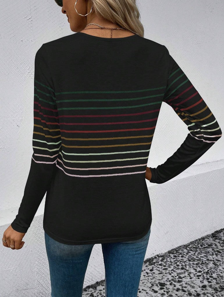 Dames T-shirt Lange Mouwen Streepjes Basic Stijlvol