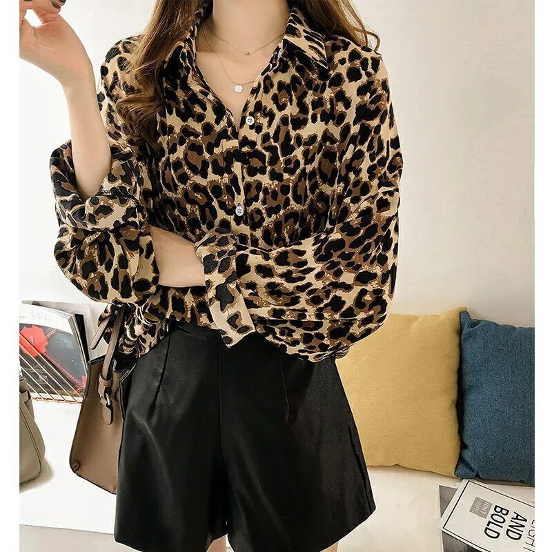 Dames Blouse Panterprint Lange Mouw Moderne Stijl