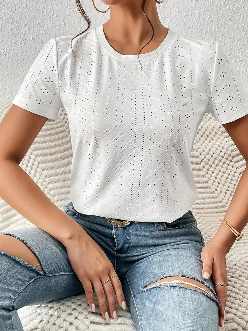 Vrouwelijke Zomer T-shirt Ronde Hals Katoen - Mode Vibes