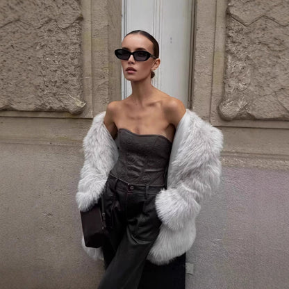 Dames Faux Fur Jas Luxe Stijlvol Elegante Uiterlijk