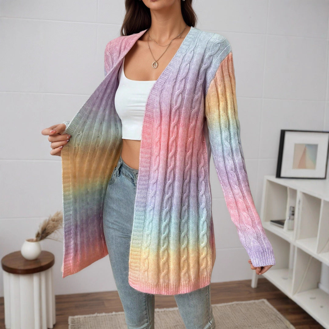 Dames Gebreide Vest Regenboog Kleuren Warm en Stijlvol