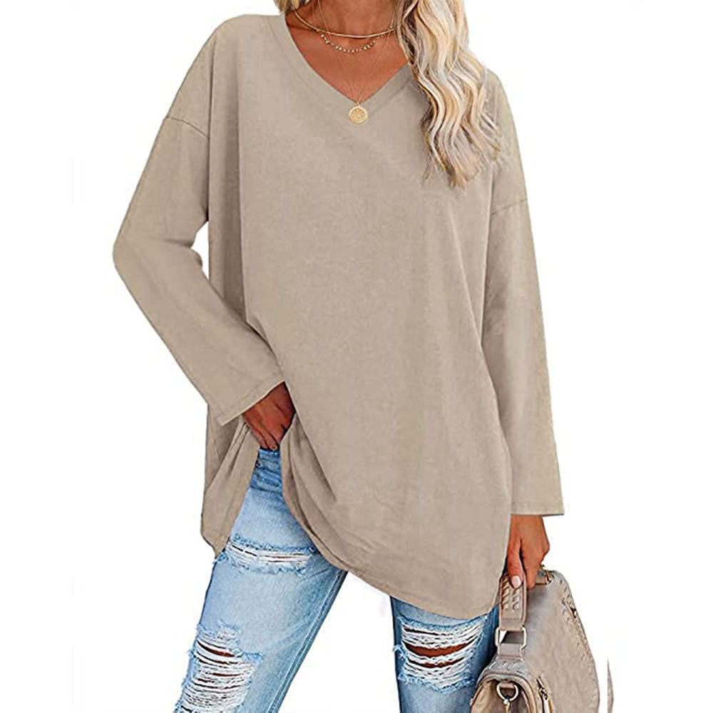 Dames Oversized T-shirt Lange Mouwen V-hals Casual - Mode Vibes