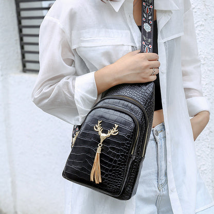 Dames Crossbody Tas met Hertenprint en Kwastjes - Mode Vibes