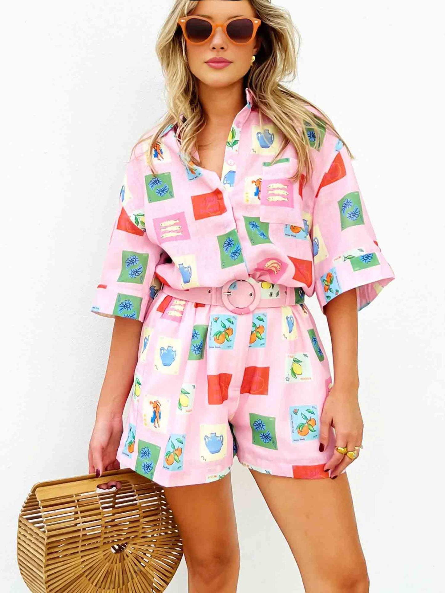 Zomerse Blouse en Shorts Set Kleurrijk Vrouwen Combinatie