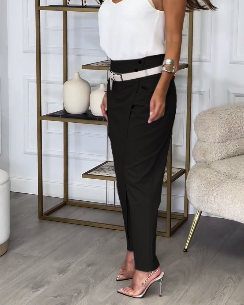 Hoge Taille Tapered Broek van Polyester en Elasthaan Elegant en Comfortabel