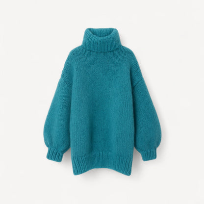 Davies – Oversized Gebreide Trui voor Dames met Hoge Hals en Ballonmouwen