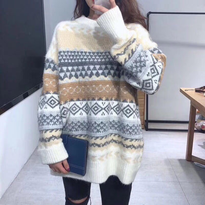 Dames Trui Warm Gebreid Aztec Print Rensy