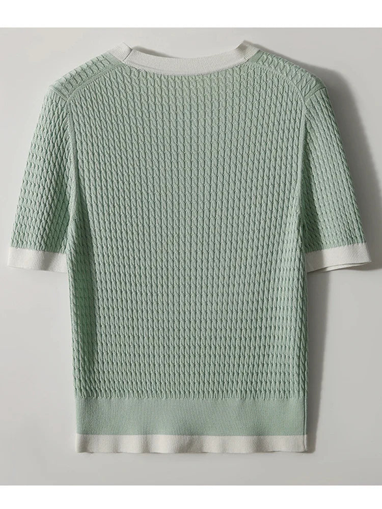 Zomerse Nieuwe Korte Mouw T-shirt Vrouwen O-hals Contrast Kleur