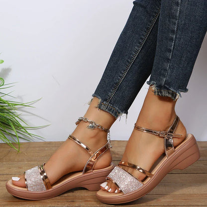Gouden Platform Wiggen Sandalen voor Vrouwen