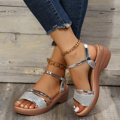 Zomerse Gouden Wiggen Sandalen