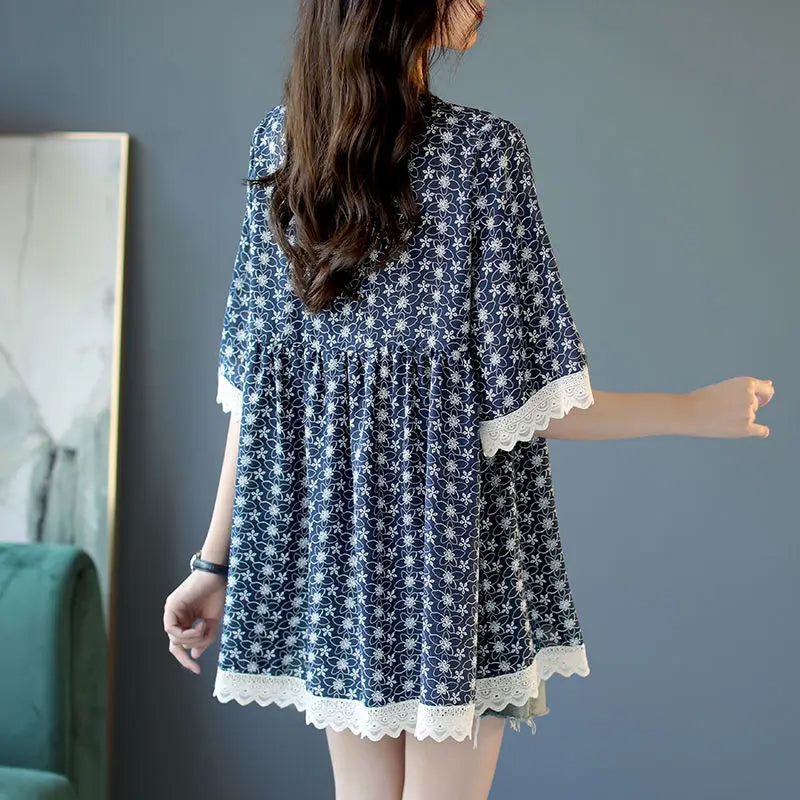 Zomer Nieuwe Dames Losse V-Hals Bedrukte Casual Shirts