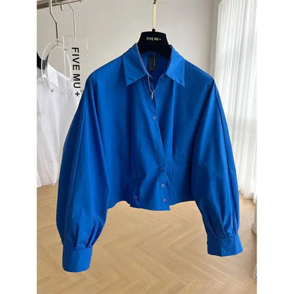 Design Sense Blauw Lange Mouwen Kort Shirt Dames Lente/Zome