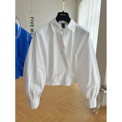Design Sense Blauw Lange Mouwen Kort Shirt Dames Lente/Zome