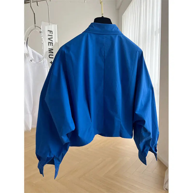 Design Sense Blauw Lange Mouwen Kort Shirt Dames Lente/Zome