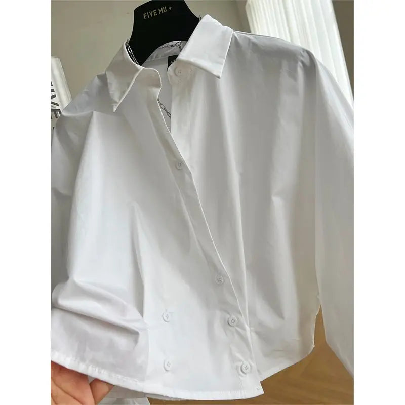 Design Sense Blauw Lange Mouwen Kort Shirt Dames Lente/Zome