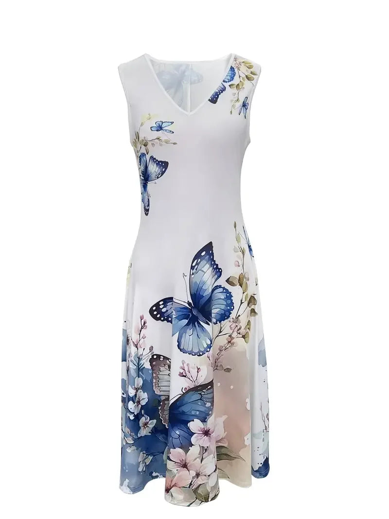 Fleur de Vivre Lange Jurk Twee Delen Bloemen- en Grasprint Ronde Hals