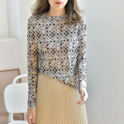 Herfst Print Lange Mouw Ronde Hals T-shirt voor Vrouwen