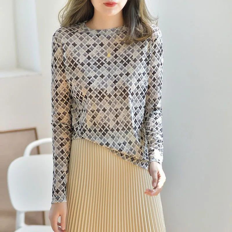 Herfst Print Lange Mouw Ronde Hals T-shirt voor Vrouwen