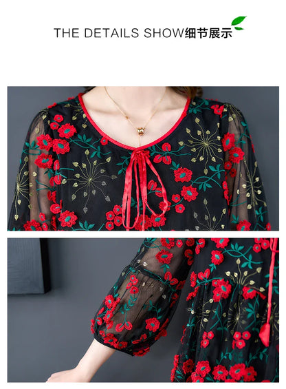 Voorjaar en Zomer Bloemen Mesh Top voor Vrouwen