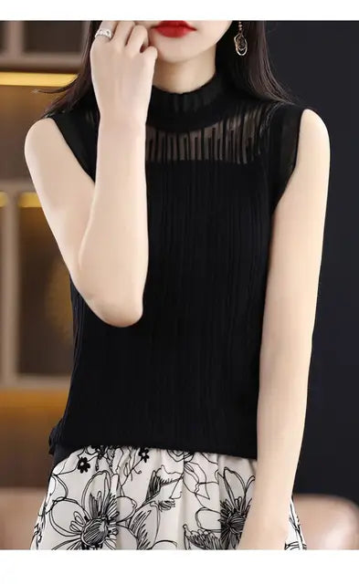 Miastra Collection Wooden Ear Collar Sleeveless T-Shirt