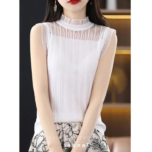 Miastra Collection Wooden Ear Collar Sleeveless T-Shirt