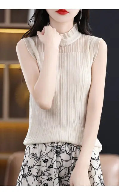 Miastra Collection Wooden Ear Collar Sleeveless T-Shirt