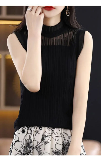 Miastra Collection Wooden Ear Collar Sleeveless T-Shirt