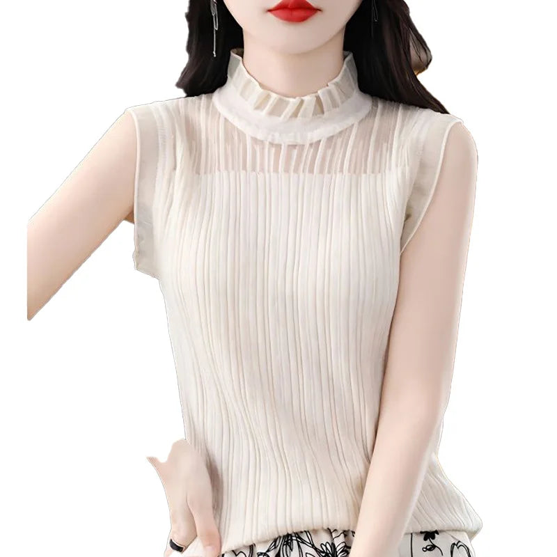 Miastra Collection Wooden Ear Collar Sleeveless T-Shirt
