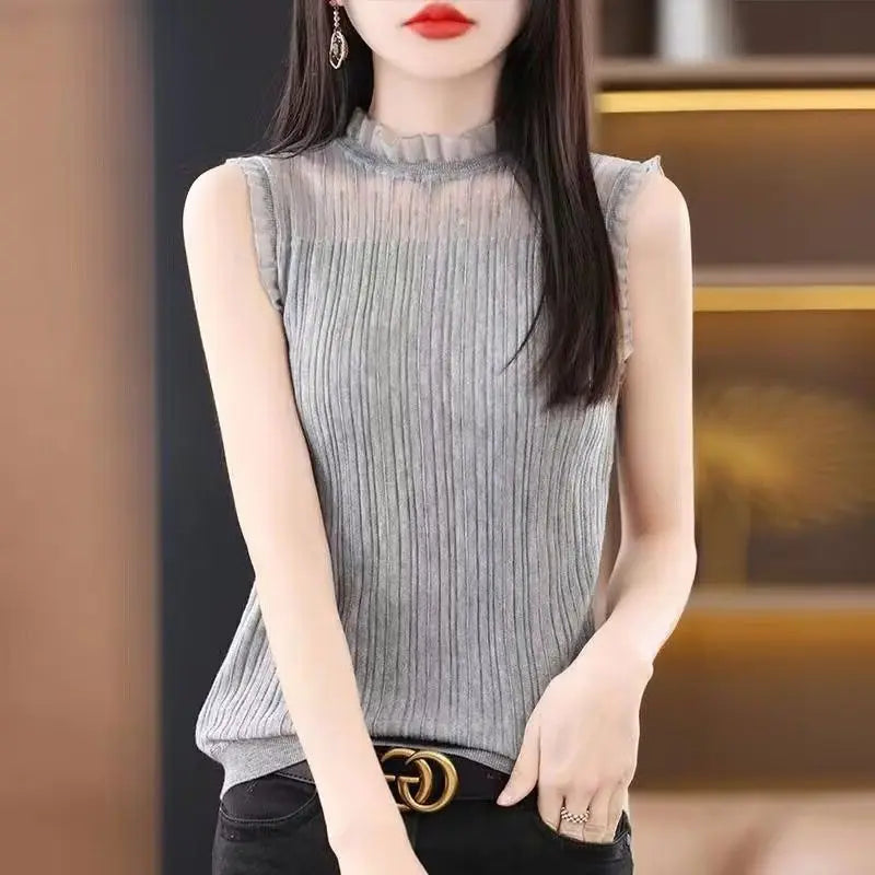 Miastra Collection Wooden Ear Collar Sleeveless T-Shirt