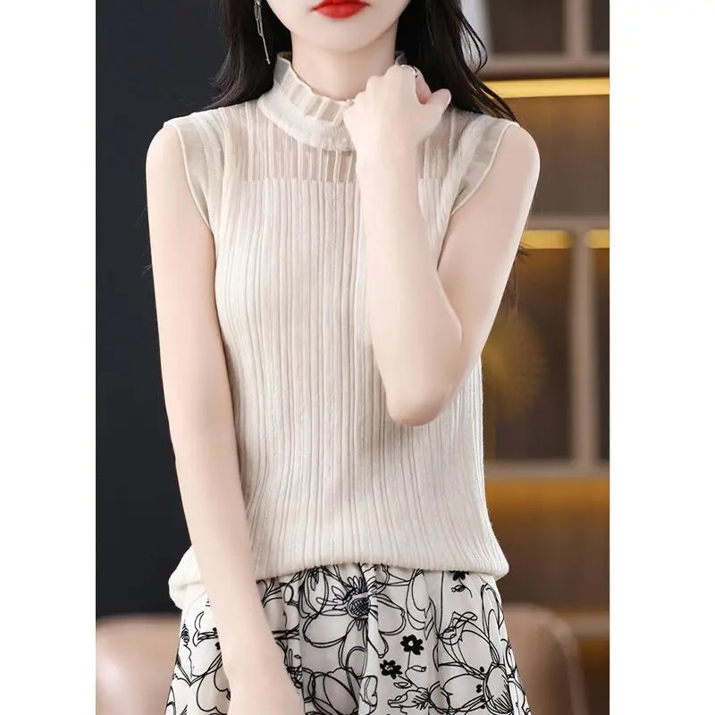 Miastra Collection Wooden Ear Collar Sleeveless T-Shirt
