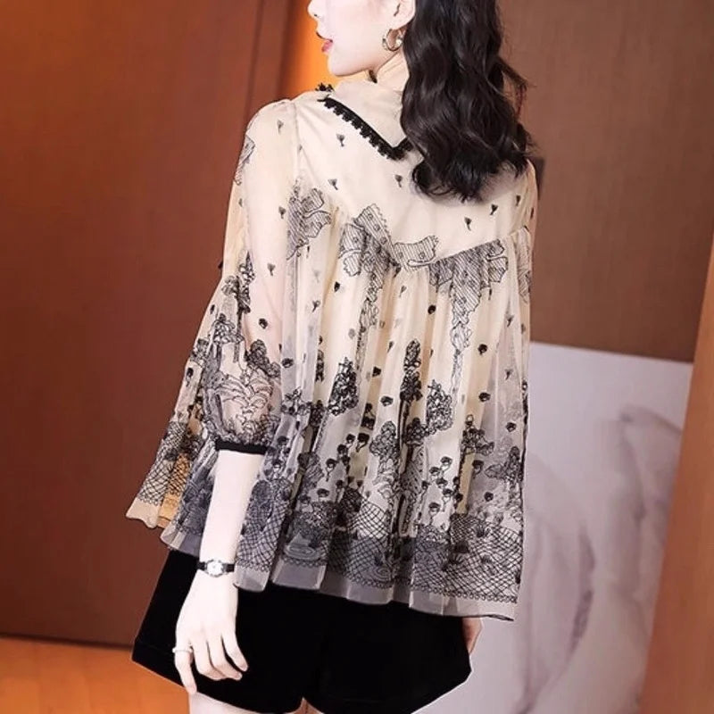 Belle Époque Lente Herfst Franse Kanten Onderhemd Casual Vrouwen