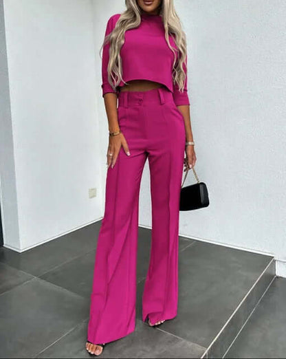 Dames Tweedelige Set – Top met Broek in Elegante Stijl