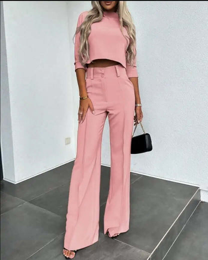 Dames Tweedelige Set – Top met Broek in Elegante Stijl