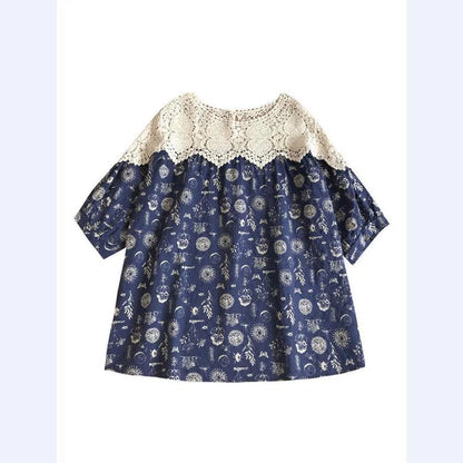 Retro Bloemen T-shirt met Kant