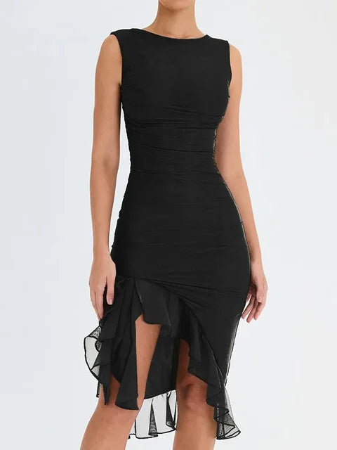 Zomerse Ruches Mouwloze Midi Jurk voor Stijlvolle Dames