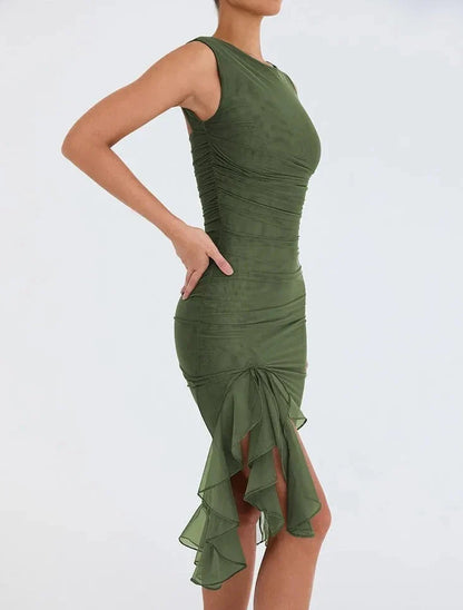 Zomerse Ruches Mouwloze Midi Jurk voor Stijlvolle Dames