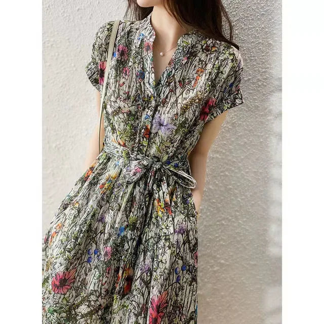 Zomerjurk met Kant en Gedrukte Vintage Stijl