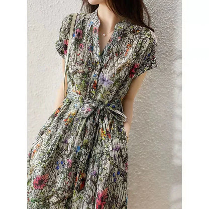 LunaLuxe Elegante Geprinte Lace-Up Zomerjurk