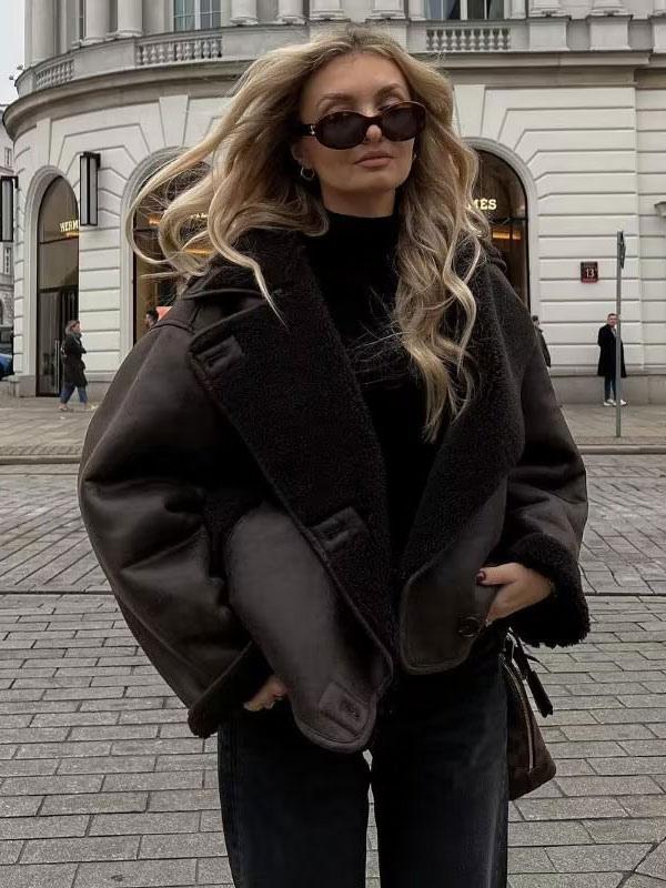Dames Pilotenjas Oversized met Teddy Voering en Knopen