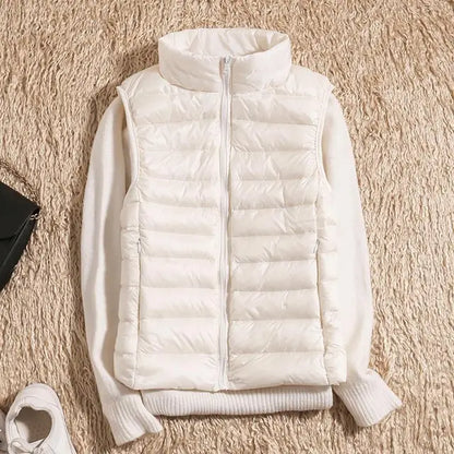 Dames Puffer Bodywarmer – Lichtgewicht Gewatteerd met Hoge Kraag, Mouwloos