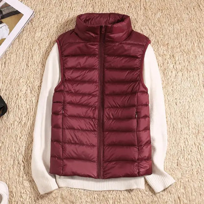 Dames Puffer Bodywarmer – Lichtgewicht Gewatteerd met Hoge Kraag, Mouwloos