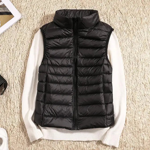 Dames Puffer Bodywarmer – Lichtgewicht Gewatteerd met Hoge Kraag, Mouwloos