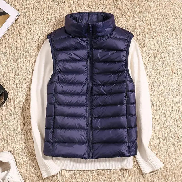 Dames Puffer Bodywarmer – Lichtgewicht Gewatteerd met Hoge Kraag, Mouwloos