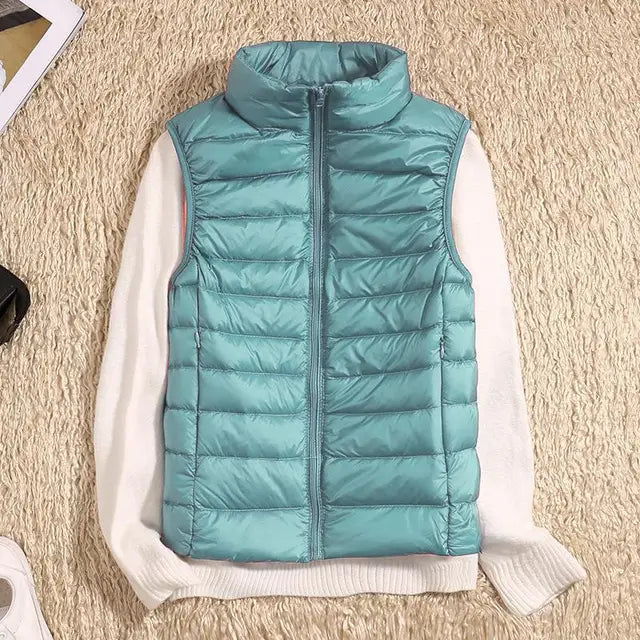 Dames Puffer Bodywarmer – Lichtgewicht Gewatteerd met Hoge Kraag, Mouwloos