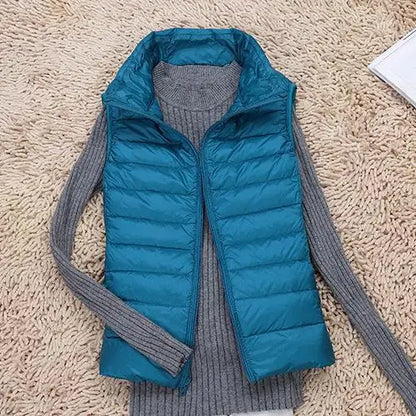 Dames Puffer Bodywarmer – Lichtgewicht Gewatteerd met Hoge Kraag, Mouwloos
