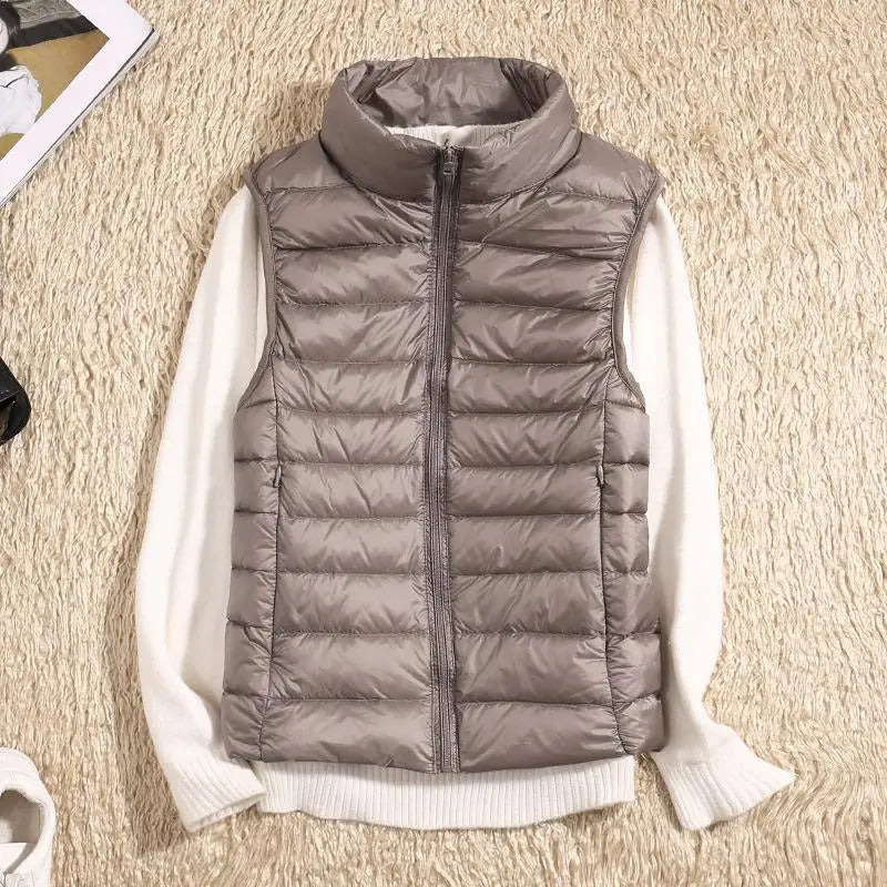 Dames Puffer Bodywarmer – Lichtgewicht Gewatteerd met Hoge Kraag, Mouwloos