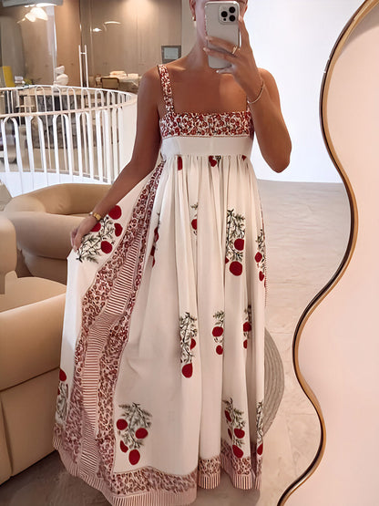Boho Maxi Jurk Met Schouderbanden Bloemig Empire Model